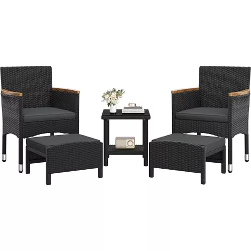 Yaheetech Conjunto de Muebles Ratán de Jardín 5 Piezas con Cojines