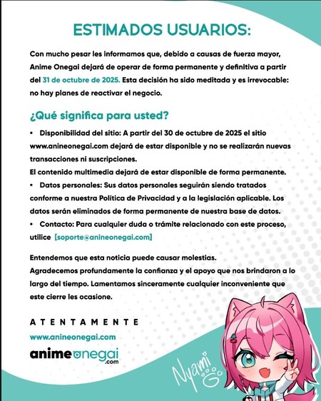 Anime Onegai Comunicado