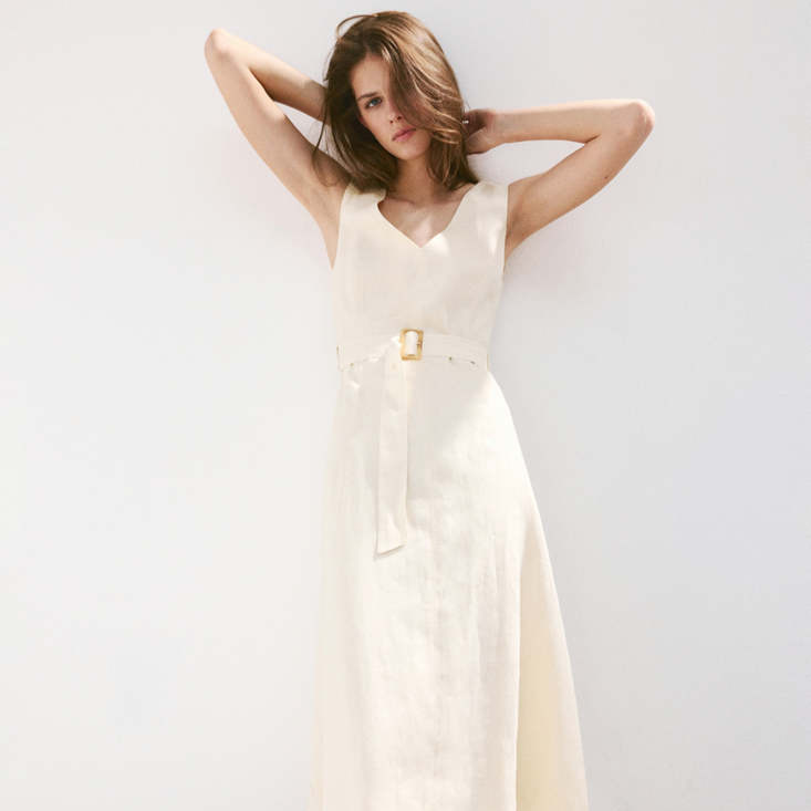Vestido midi lino cinturón