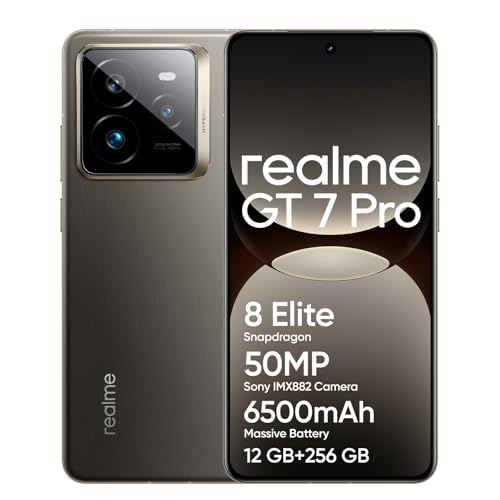 realme GT 7 Pro 5G Smartphone 12+256 GB, Procesador Snapdragon® 8 Elite,Carga SUPERVOOC de 120 WBatería Titan de 6500 mAh,IP69,Desbloqueo Submarino, Gris(no Adapter)