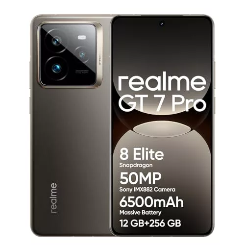 realme GT 7 Pro 5G Smartphone 12+256 GB, Procesador Snapdragon® 8 Elite,Carga SUPERVOOC de 120 WBatería Titan de 6500 mAh,IP69,Desbloqueo Submarino, Gris(no Adapter)