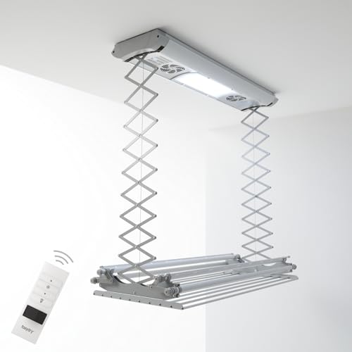 foxydry Air Tendedero Eléctrico de Pared y Techo con Control Remoto Ahorrar Espacio en Aluminio y Acero 160x57x30 cm (150)
