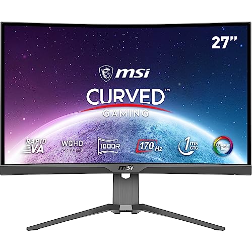 MSI mag 275CQRF-QD - Monitor Curvo Gaming de 27" WQHD 2560 x 1440, Rapid VA Panel, 170Hz / 1ms GTG, AMD FreeSync Premium, HDR Ready, Quantum Dot, Curvatura 1000R, Color Negro