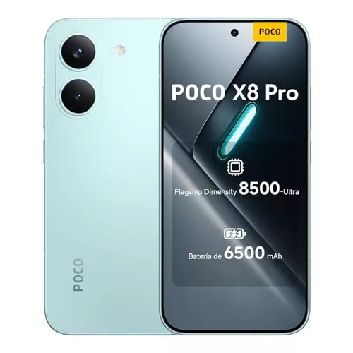 XIAOMI POCO X8 Pro - Smartphone de 8+256GB, Dimensity 8500-Ultra, batería de 6500 mAh, Sensor Sony IMX882 de 50MP con OIS, 1 año de garantía Extra, Cargador no Incluido, Verde (Versión ES)