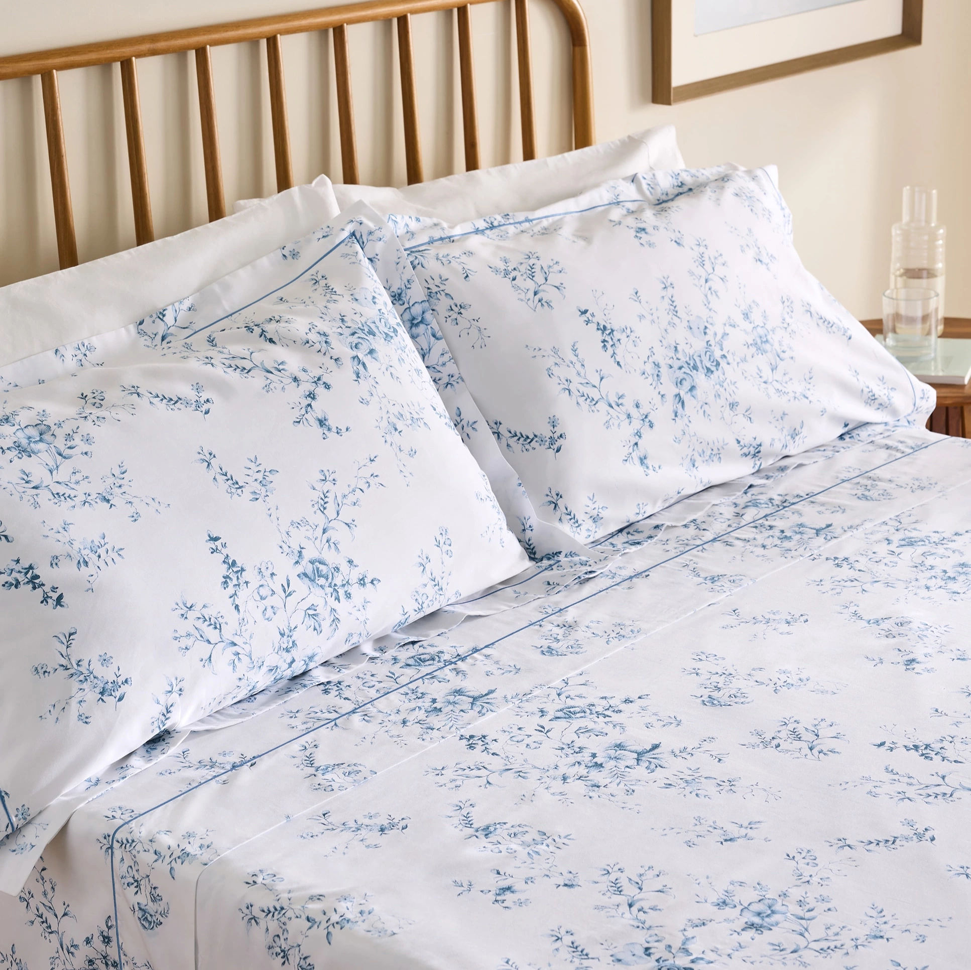 Juego de sábanas algodón satén Bianca - Azul Cama 90 cm