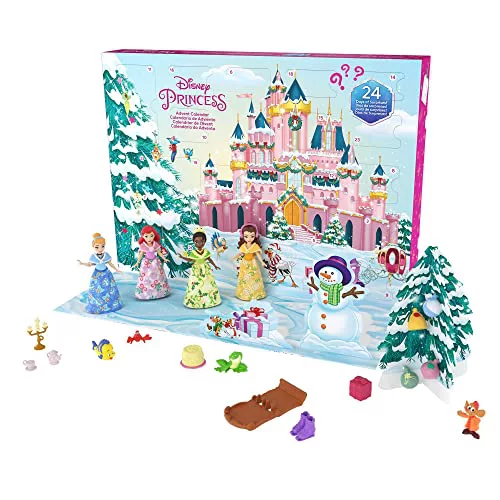 Disney Princess Calendario de Adviento 4 muñecas Princesas con Accesorios Sorpresa de Juguete, 3 años (Mattel HLX06)