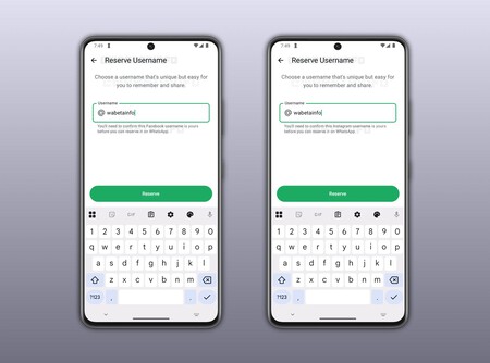 Reserva del nombre de usuario de otras apps de Meta. Capturas de WaBetaInfo