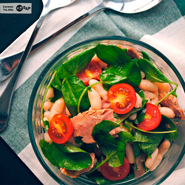 Ensalada de alubias con ventresca, berros y tomates cherry: receta fácil y saludable
