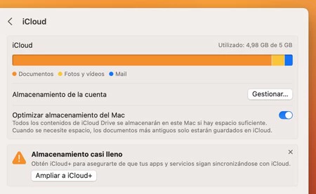 mac espacio icloud