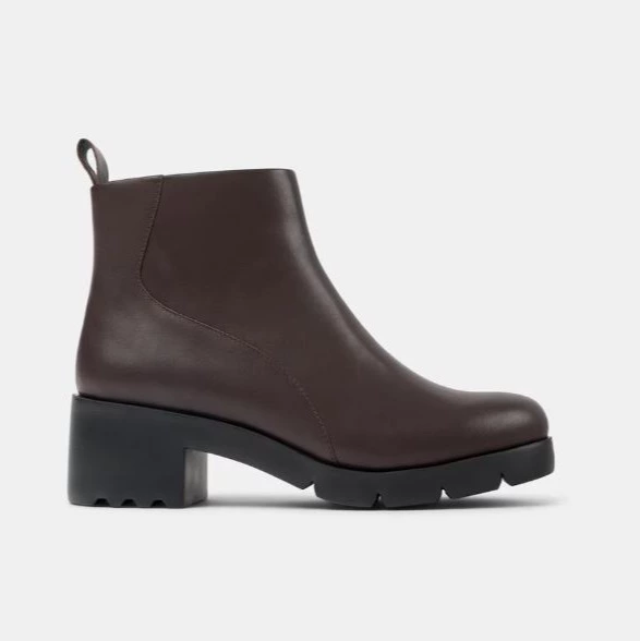 Botines de mujer wanda de tacón con cremallera - Camper - Marrón oscuro

