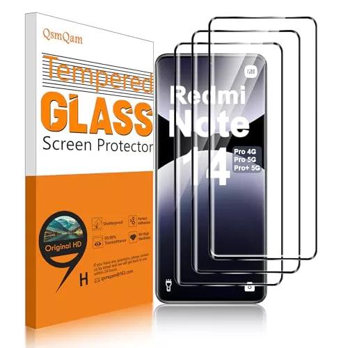 QsmQam 3 Piezas Protector de Pantalla para Xiaomi Redmi Note 14 Pro 4G/5G /14 Pro+ 5G /14 Pro Plus 5G/Poco X7, Ultra HD Cristal Templado, Dureza 9H, Anti Arañazos, Sin Burbujas