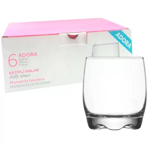 ACAN Tradineur - Caja de 6 vasos Modelo Adora - Capacidad de 290 ML - Fabricado en Vidrio Resistente - Apto para lavavajillas - Tamaño aprox: diámetro 7 x 9 cm - 6 Uds Total