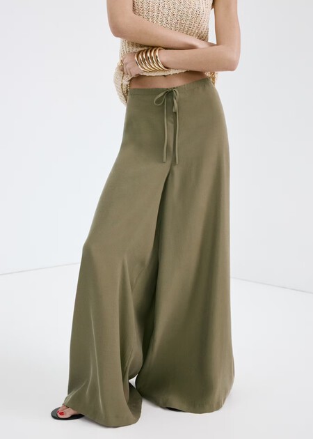 Pantalon Amplio Cintura Elastica Fluido Mango Rebajas Comodos Elegantes Boho