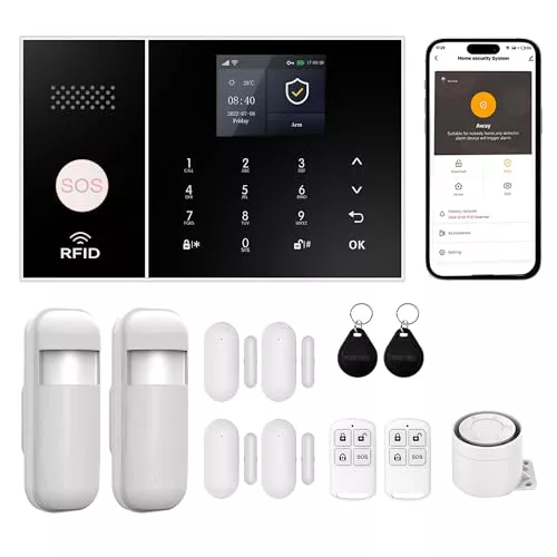 XUK Sistema de Alarma Inalámbrico 4G/GSM/WiFi para Casa/Apartamento, Seguridad Inteligente con Sensores de Puerta/Ventana y Detector Movimiento PIR, Compatible con Alexa/Google Home, Fácil Instalación
