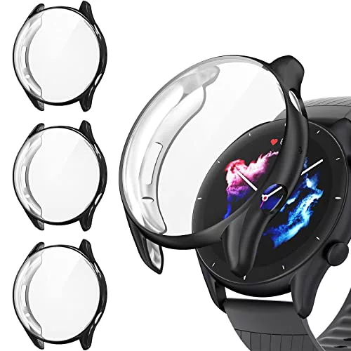 Tobfit 3 Piezas Funda para Amazfit GTR 3 / Amazfit GTR 3 Pro Funda, Carcasa Protector de Pantalla de Silicona Suave, Protección Completa Anti-Choques y Anti- Arañazos y Anti-Amarillo