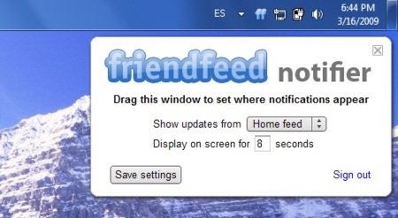 Friendfeed Notifier, notificaciones de Friendfeed en tiempo real