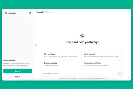 アカウントを使用する必要がない ChatGPT ユーザー インターフェイスのサンプル (画像: OpenAI)
