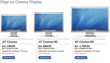 La web de las Cinema Displays tiene el récord de Apple en web sin actualizarse
