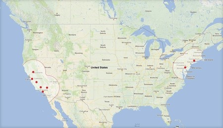 Mapa de la Red de Supercargadores de Tesla (Hoy)