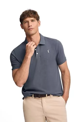 Polo Club - Polo Hombre | Manga Corta | 100% Algodón Piqué | Cierre 3 Botones | Logo Bordado Contraste | Regular Fit | Combina con Chinos o Vaqueros, Azul Denim, M