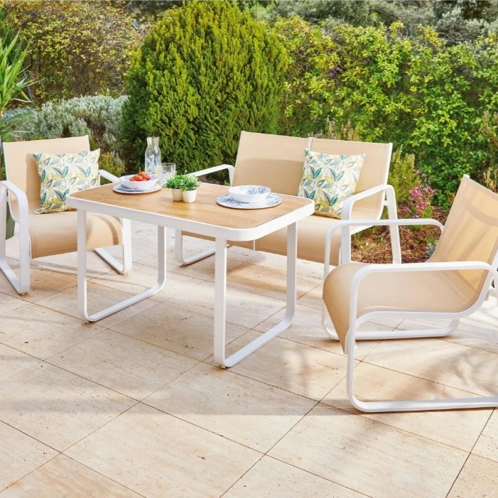 Conjunto de Jardín Mesa + Sofá + 2 Sillones de Acero, Calpe