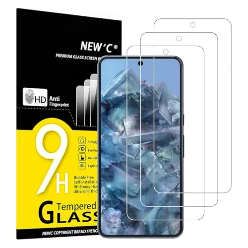 NEW'C 3 Piezas, Protector Pantalla para Google Pixel 8 Pro, Cristal templado Antiarañazos, Antihuellas, Sin Burbujas, Dureza 9H, 0.33 mm Ultra Transparente, Ultra Resistente