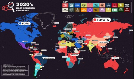 Este es el mapa de las marcas de coches más buscadas en 2020, por países