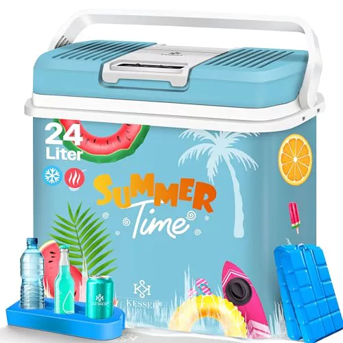 KESSER® Nevera eléctrica portátil 24 litros | ENFRÍA y CALIENTA | Enfriador Termoeléctrica 12V y 230V | Mini Nevera para Auto y Camping | EEK A+++ | Incluye 2 acumuladores de frío | Multicolor