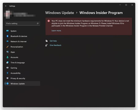 Microsoft está mostrando un aviso a insiders con equipos no compatibles que deben abandonar Windows 11 y volver a Windows 10