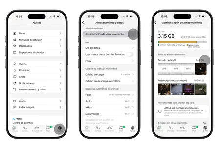 Liberando almacenamiento de WhatsApp