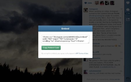 Instagram añade la opción de insertar fotos y vídeos en la web