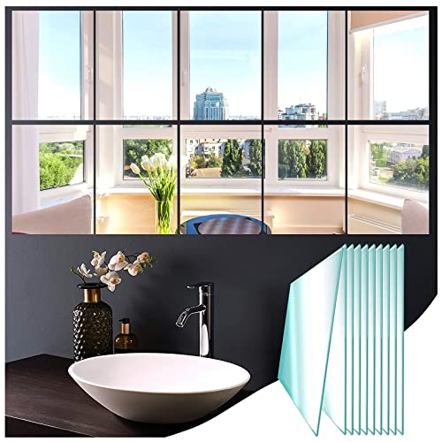 JMITHA 10 Piezas Pegatinas Espejo Pared 15x23 cm Vidrio Hojas de Espejo Autoadhesivas HD Baldosas Pared de Espejo para Decoración del Hogar