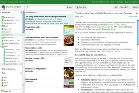 Evernote renueva por completo la interfaz de su aplicación web