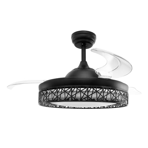 Jocca - Ventilador Techo con Luz LED Retráctil| Ventilador Silencioso| Mando a Distancia| Temporizador| Función Verano e Invierno| Programable| 6 Velocidades| Negro
