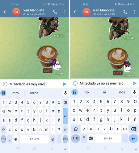 左が変わったデザインのGboard、右が通常のGboard