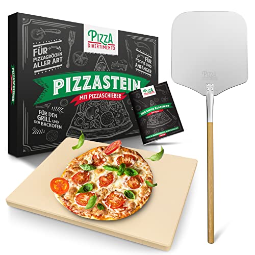 Pizza Divertimento Piedra para pizza para horno y parrilla de gas - De cordierita - Con pala para horno - Para base crujiente y agregado jugoso