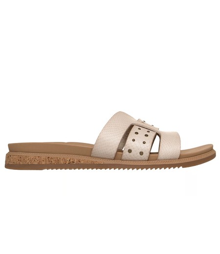 Sandalias Pala Planas Skechers Comodas Caminar Bonitas Elegantes Versatiles Color Crema