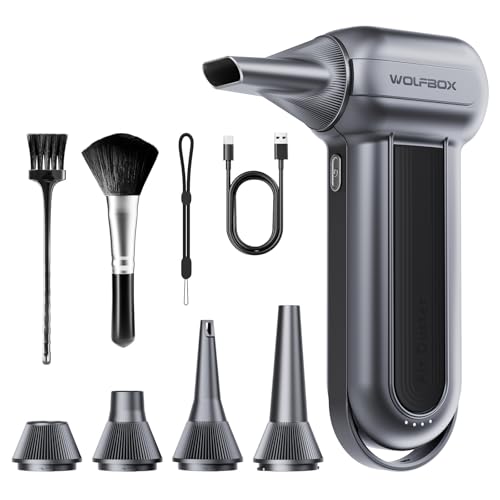 WOLFBOX MF100 plumero eléctrico de aire-150000RPM Super Power inalámbrico plumero de aire, motor sin escobillas recargable, 3-Gear ajustable soplador de polvo para el ordenador, teclado, casa y coche
