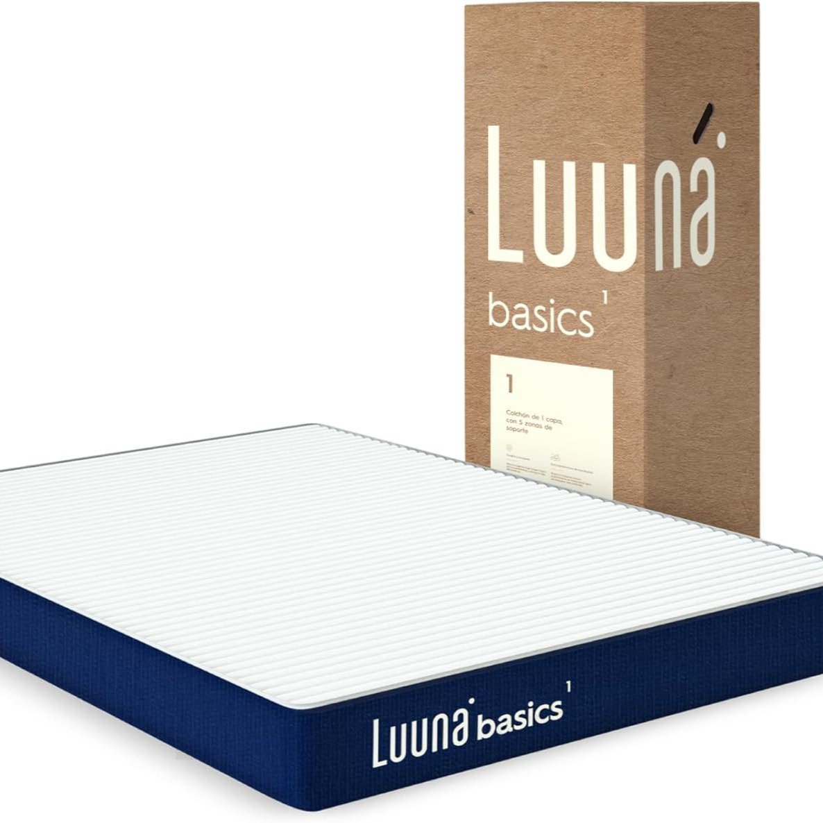 Luuna Basic 1 Colchón Matrimonial, Espuma de Alta Densidad, 16cm de Altura, Firmeza Media, Colchones en Caja