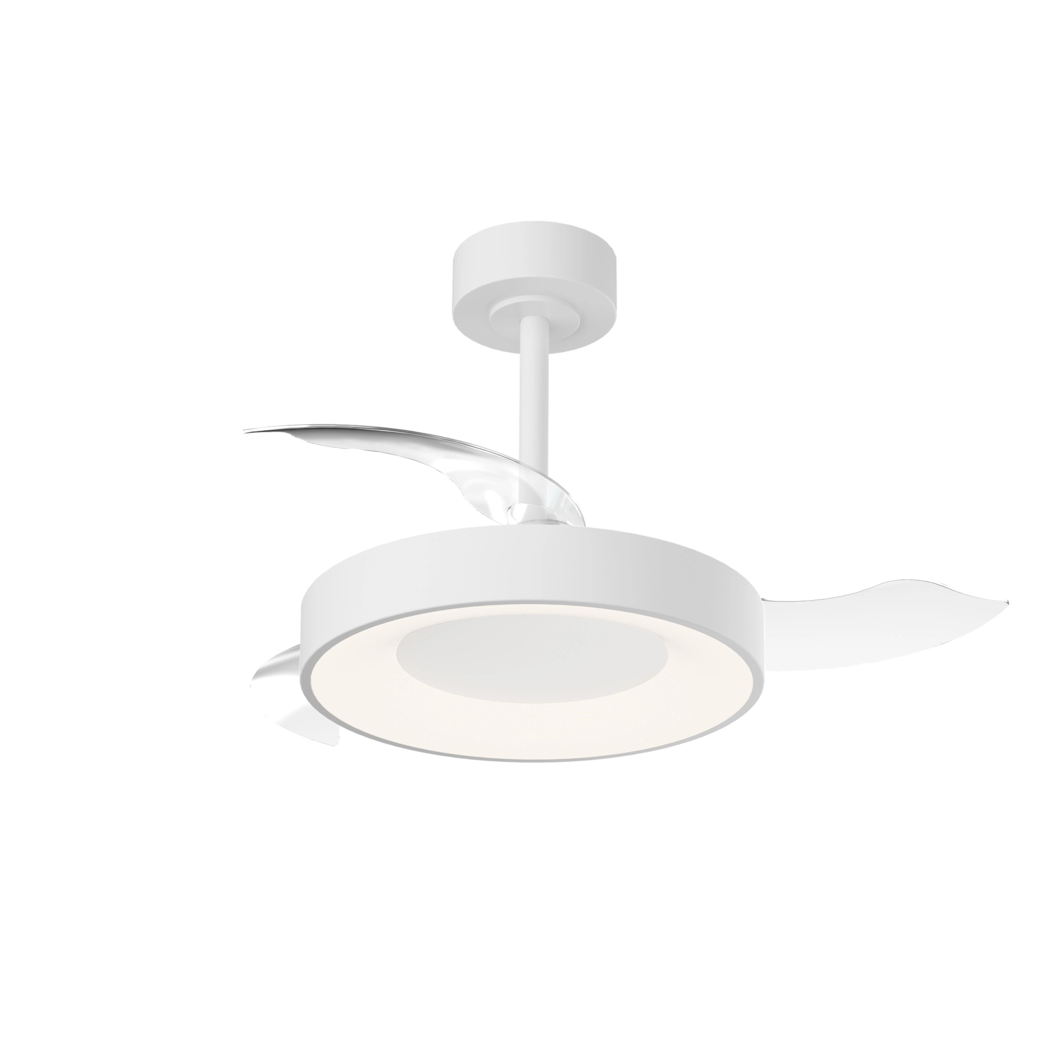 Ventilador de techo con luz silencioso DC 25W con mando ø91 cm Niseko MANTRA blanco luz CCT 3 aspas retráctiles tipo lámpara| 8 velocidades| modo verano/invierno| brisa| recomendado para <13m²
