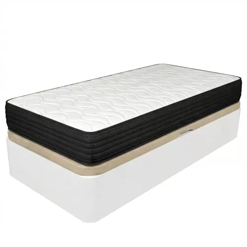 Duérmete Online - Pack Colchón Viscoelástico Pocket Visco + Canapé Abatible Gran Capacidad con Apertura Lateral, Color Blanco 90 x 190