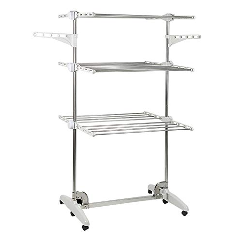 LANTUS Tendedero Eléctrico Plegable con Flujo de Aire,Tendedero Extensible para Interiores y Exteriores, Tendedero Vertical de 3 Alturas,Tres Capas - Plata