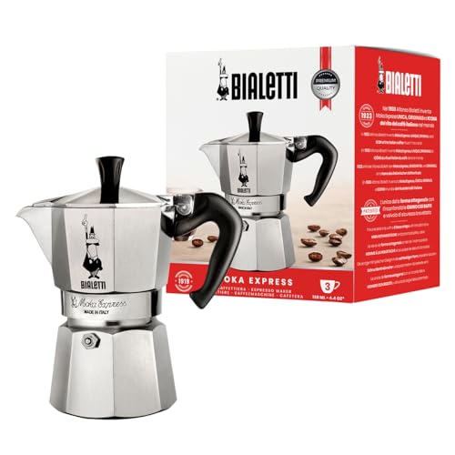 Bialetti - Moka Express: Icónica Cafetera Italiana para Espresso, Auténtico Café Italiano, Cafetera Moka 3 Tazas (130 Ml)