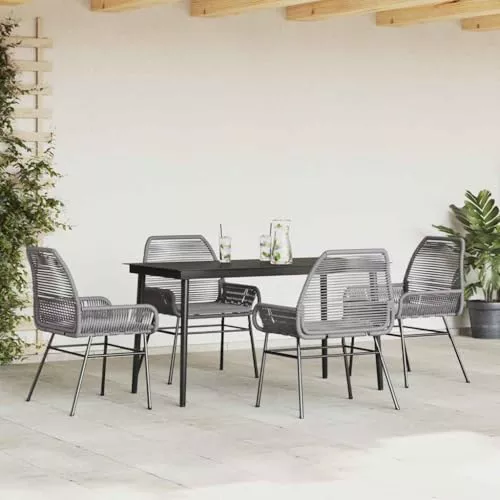 IKAYAA Mesa y 4 Sillas de Comedor Jardin Juego de Comedor de Exterior Mesa de Jardín con 4 Sillas Conjunto Jardin Exterior Ratán Sintético y Acero #5