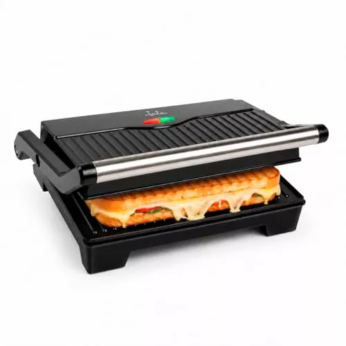 JATA JEGR1107 - Grill Eléctrico de Asar Doble 1000W, Sandwichera y Grill 180º, Placas Antiadherentes Sin PFOA, Apertura Total, Grill para Carne, Pescado y Paninis