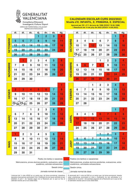 Calendario escolar Comunidad Valenciana 2022-2023