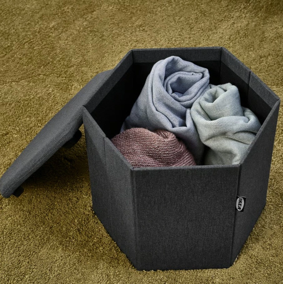 KJUGE Puf con almacenaje, Knisa gris oscuro