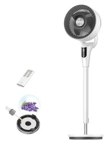 Dreo Ventilador de Pie Silencioso para Dormitorio [Mejorado], Flujo de Aire 27m, 20dB, Oscilación 90°, Motor DC, 8 Velocidades, 3 Modos, Altura 96–106 cm, Temporizador 8H, Inclinación 105°