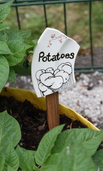 Aprovecha los platos rotos: haz marcadores de plantas