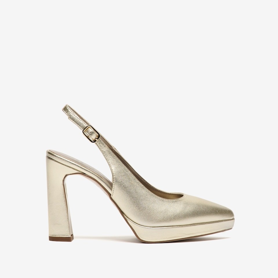 Zapatos de salón de mujer destalonados con plataforma Oro Pedro Miralles

